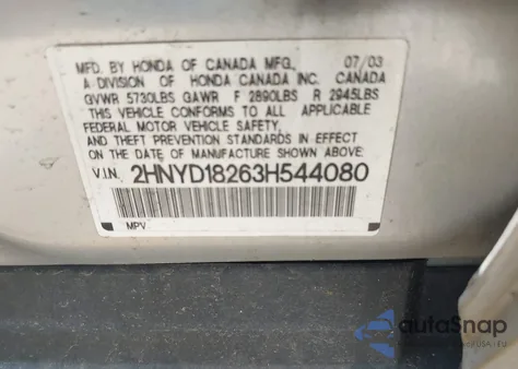 2003 Acura Mdx z USA, uszkodzony, nr VIN 2HNYD18263H544080